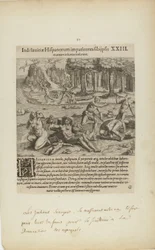 Indisaeuitiae Hispanorum Impatientes Sibi Psis/Manus Violentas Inserunt. XXIII. (extrait du livre Americae, quatrième partie)