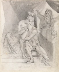 Prospero observant Ferdinand et Miranda