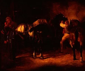Trois chevaux dans une écurie