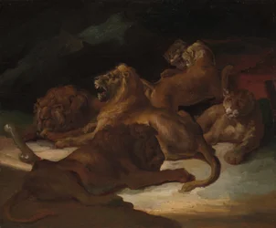 Lions dans un paysage montagneux, vers 1818-20