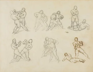 Sept croquis de paires de boxeurs