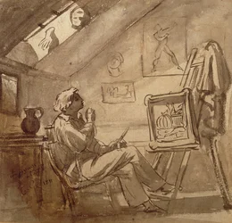 Jeune peintre dans son atelier