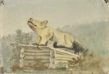 Sépulture indienne. Totem du loup au-dessus de la tombe de l