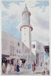Le Minaret de la Mosquée sur la Rue de Chartres et la Rue Bab-Azoun, Alger