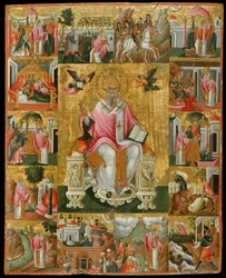 Saint Spyridon, évêque de Trimythous avec des scènes de sa vie