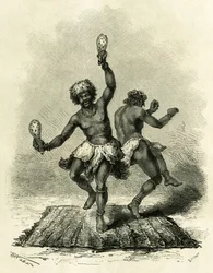La Danse Prophétique, spécialement pour la tribu des Masoupias, dure toute la journée, accompagnée de tambours, de chants et de claquements de mains, les deux danseurs exécutent leur danse jusqu