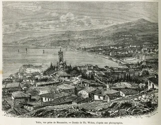 La ville de Yalta, prise de Massandra, dessin de Th.Weber, pour illustrer l