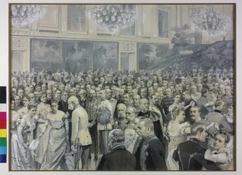 Empereur François-Joseph saluant la comtesse Francisca Sternberg-Larisch et la comtesse Maria Theresia Harrach Taxis