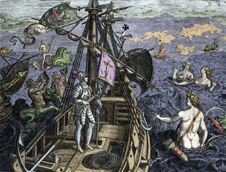 Allégorie des voyages de Christophe Colomb (1451-1506), gravure de l
