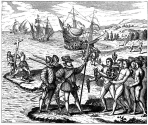 Christophe Colomb, explorateur génois, découvrant l