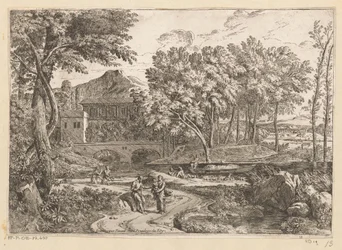 Paysage arcadien avec un troupeau de chèvres au bord de l
