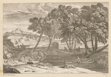 Paysage arcadien avec un pêcheur dans un bateau (Suite de Paysages)