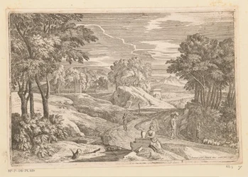 Paysage arcadien avec une femme assise près d