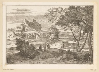 Paysage arcadien avec figures et lapins