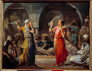 Orientalisme : "Danse des tissus : danseurs marocains"