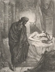 Pourtant elle doit mourir : planche 11 de Othello Acte 5, Scène 2, gravé en 1844, réimprimé en 1900
