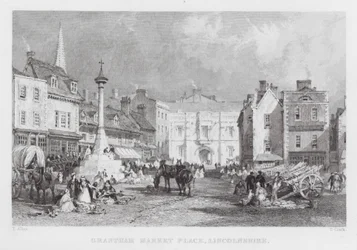 Place du marché de Grantham, Lincolnshire (gravure)