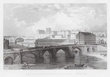 Le vieux pont, moulin, prison, etc., Chester (gravure)