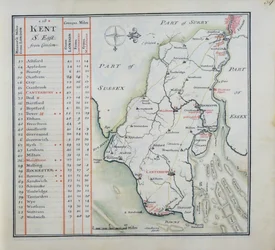 Kent, planche 39r, de A Compleat Sett of Mapps of England and Wales in General..., 1724