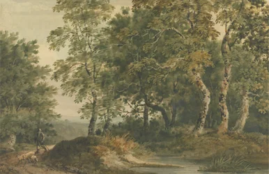 Paysage avec un homme conduisant des moutons