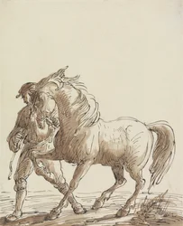 Homme menant un cheval