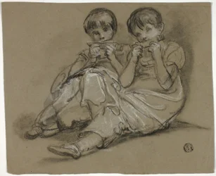 Deux filles jouant sur des peignes (recto); Esquisse d