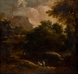 Paysage boisé avec des figures