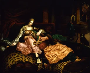 Scène intérieure avec sultan et concubine