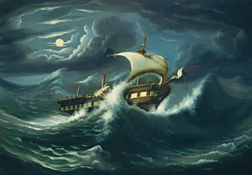 Frégate battue par les tempêtes