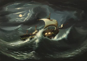 Frégate secouée par la tempête, milieu du 19e siècle