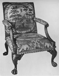 Fauteuil en acajou de Chippendale avec tapisserie, milieu du 18e siècle, 1928