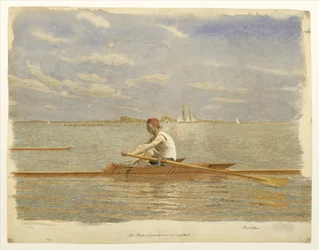 John Biglin à la godille, vers 1873 (aquarelle)