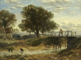 Paysage avec Ruisseau, Pont et Cottage