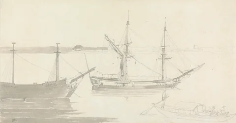 Deux Navires Amarrés et un Bateau de Pêche