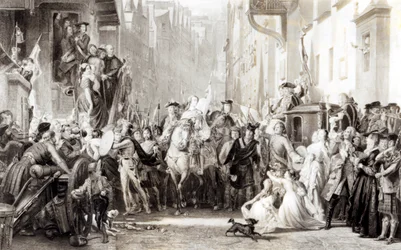 Le prince Charles Edward (1720-88) et les Highlanders entrant à Édimbourg après la bataille de Preston, 21 septembre 1745