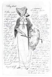 Femme avec une ombrelle, robe de promenade, 1875-1876