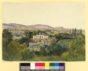 Vue de Döbling sur le Kahlengebirge et la villa du baron Johann von Lang (Nußwaldgasse 19 ou 22)