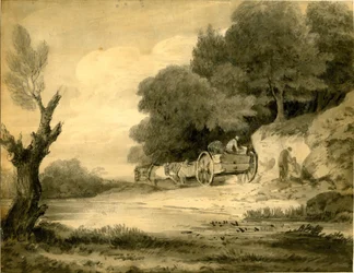 Figures avec charrette au bord de la route dessin de Thomas Gainsborough
