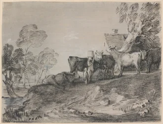 Paysage avec du bétail près d