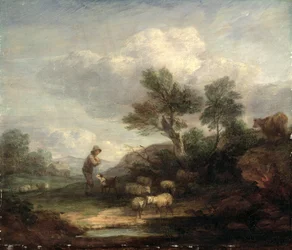 Paysage avec moutons