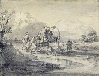 Paysage ouvert avec berger et chariot couvert, c.1780-85