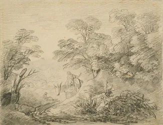 Paysage boisé avec âne et personnages, c.1759