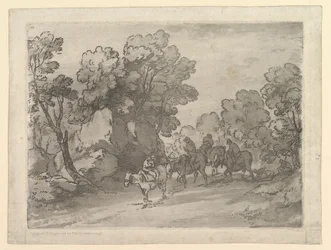 Paysage boisé avec cavaliers