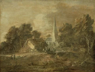 Paysage boisé avec scène de village
