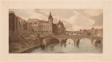 Sélection de vingt des vues les plus pittoresques de Paris : Vue du Pont au Change, du Théâtre de la Ville, du Pont Neuf, de la prison de la Conciergerie, etc. prise du Pont Notre-Dame