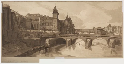 Sélection de vingt des vues les plus pittoresques de Paris : Vue du Pont au Change, 1802