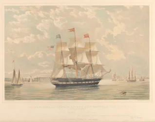 Le navire de la ligne New York et Londres Victoria (entrant dans le port de New York), vers 1839-44