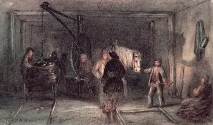 Poneys de mine et chariot