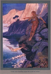 Fritz se tenait sur le sommet des rochers (lithographie couleur)