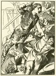 Hereward et ses hommes attaquent les Normands (gravure)